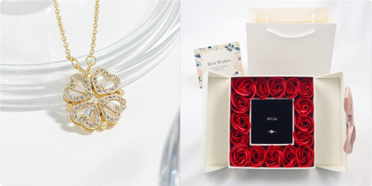 Secret 16 Roses – Double Door Jewelry Box Valentine's Day Bow Gift Box Necklace Locket