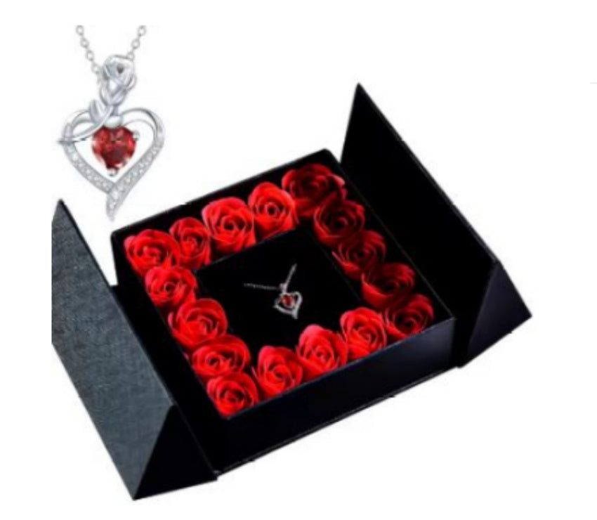 Secret 16 Roses – Double Door Jewelry Box Valentine's Day Bow Gift Box Necklace Locket