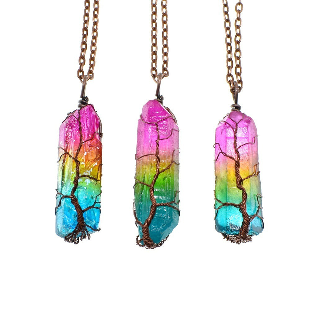 Living Roots - Stone Crystal Pillar Tree Of Life Pendant Ins Fashion Necklace
