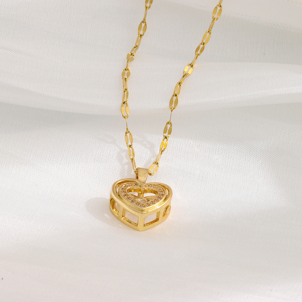 Twin Hearts, Timeless Sparkle — Love Necklace With Rhinestones Layered Titanium Necklace