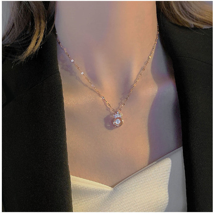 Fairy Queen – Full Diamond Crown Necklace Female Fairy Light Luxury Niche Design Sense