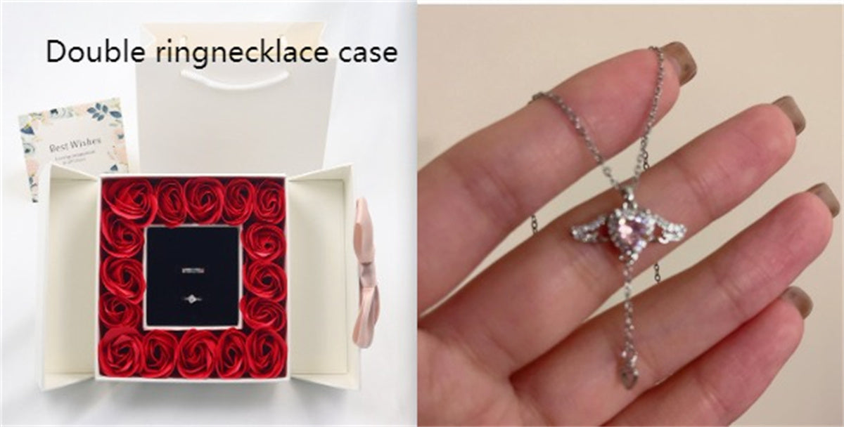 Secret 16 Roses – Double Door Jewelry Box Valentine's Day Bow Gift Box Necklace Locket