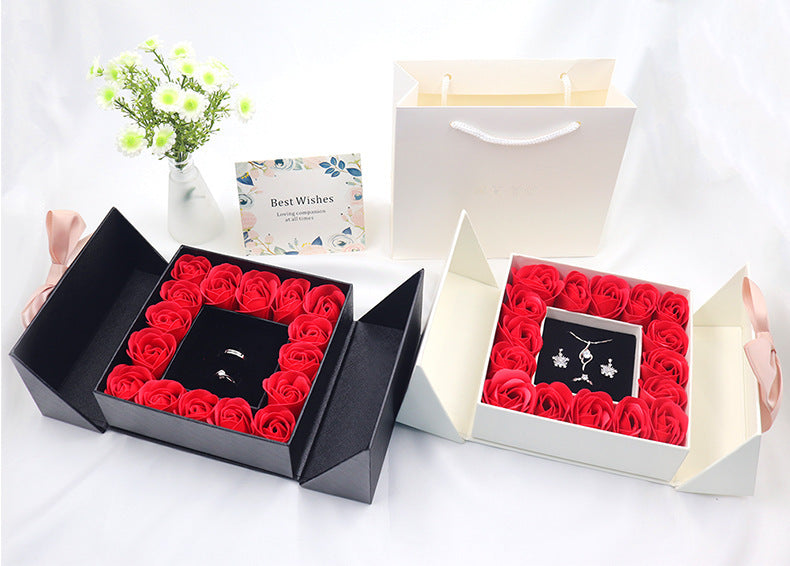 Secret 16 Roses – Double Door Jewelry Box Valentine's Day Bow Gift Box Necklace Locket
