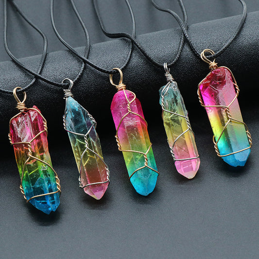 Living Roots - Stone Crystal Pillar Tree Of Life Pendant Ins Fashion Necklace