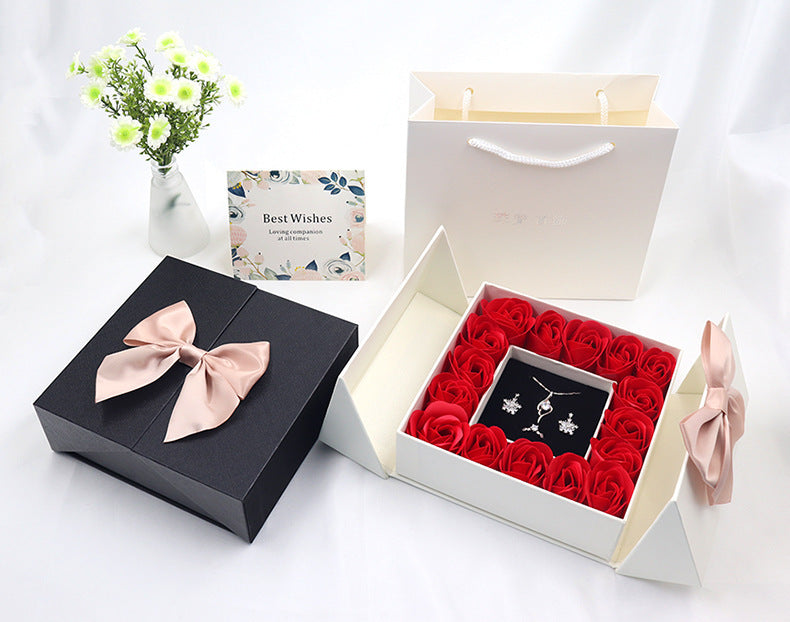 Secret 16 Roses – Double Door Jewelry Box Valentine's Day Bow Gift Box Necklace Locket