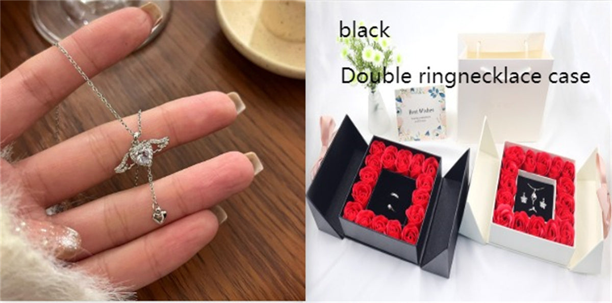 Secret 16 Roses – Double Door Jewelry Box Valentine's Day Bow Gift Box Necklace Locket