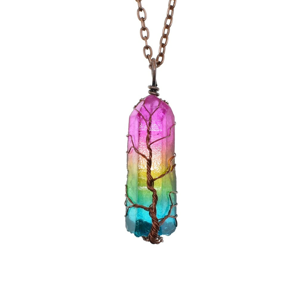 Living Roots - Stone Crystal Pillar Tree Of Life Pendant Ins Fashion Necklace