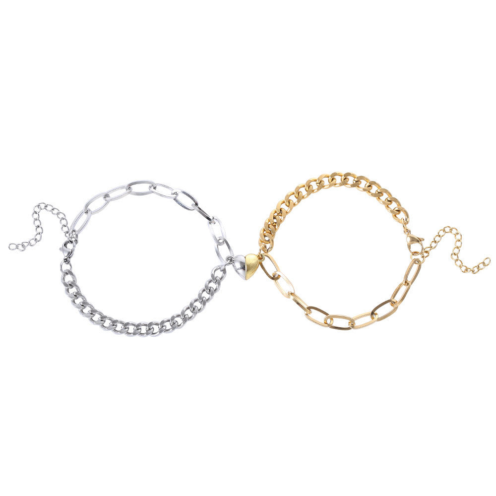 Bond of Attraction - Love Magnet Attracts Stainless Steel Lovers Bracelet