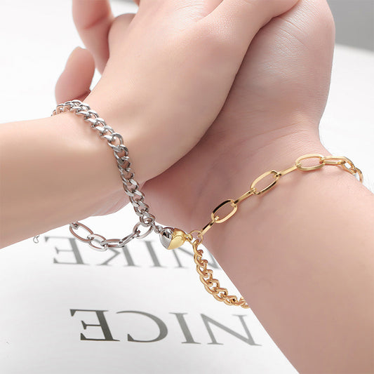 Bond of Attraction - Love Magnet Attracts Stainless Steel Lovers Bracelet