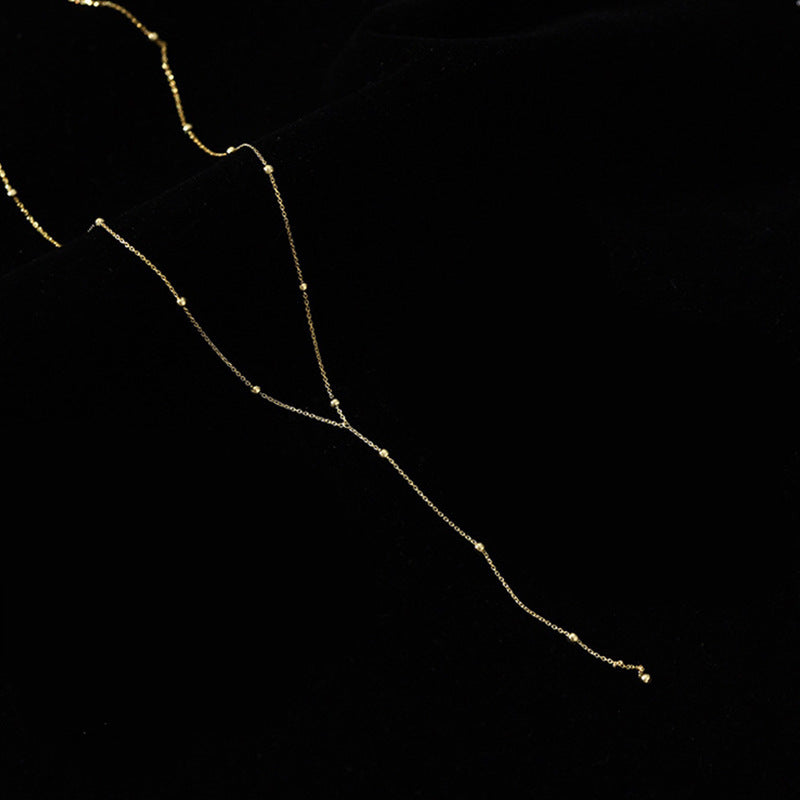 Graceful Cascade – Minimalist Round Beads Long Fringe Necklace Women's Low-cut Cold Style Clavicle Chain