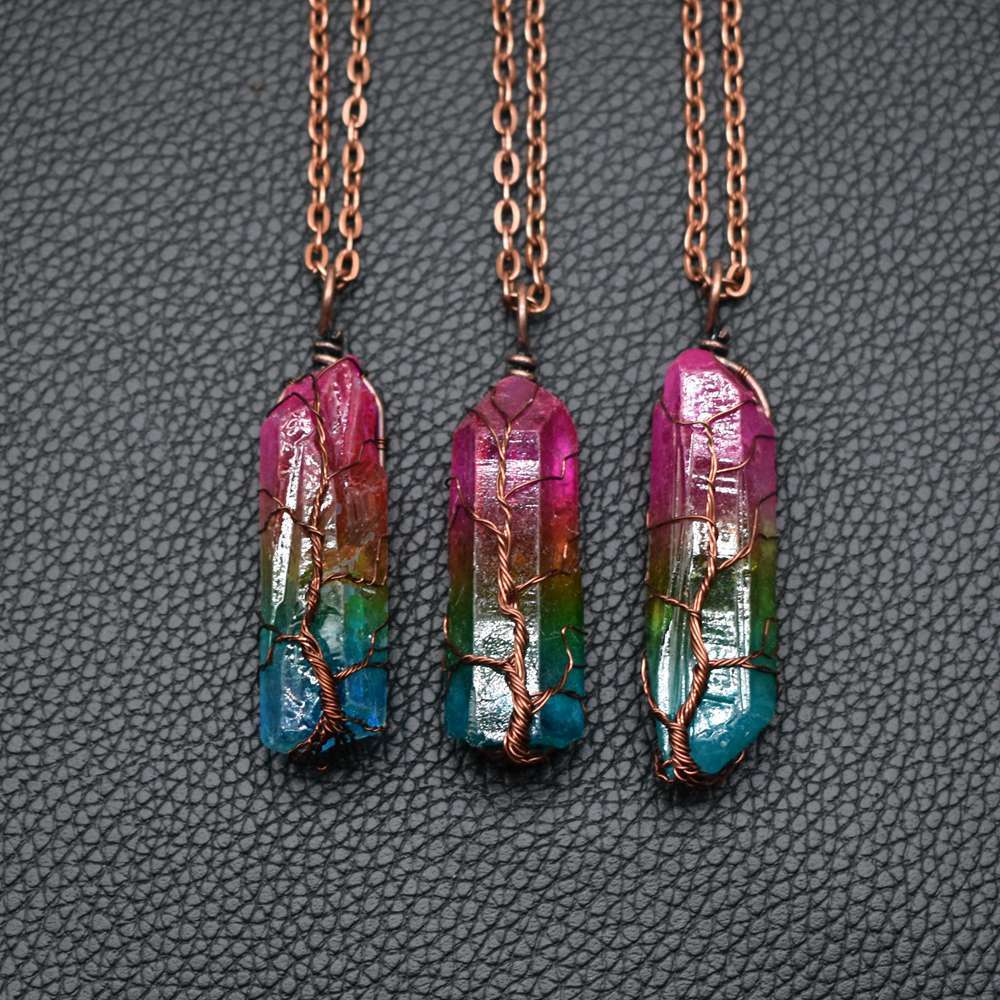 Living Roots - Stone Crystal Pillar Tree Of Life Pendant Ins Fashion Necklace