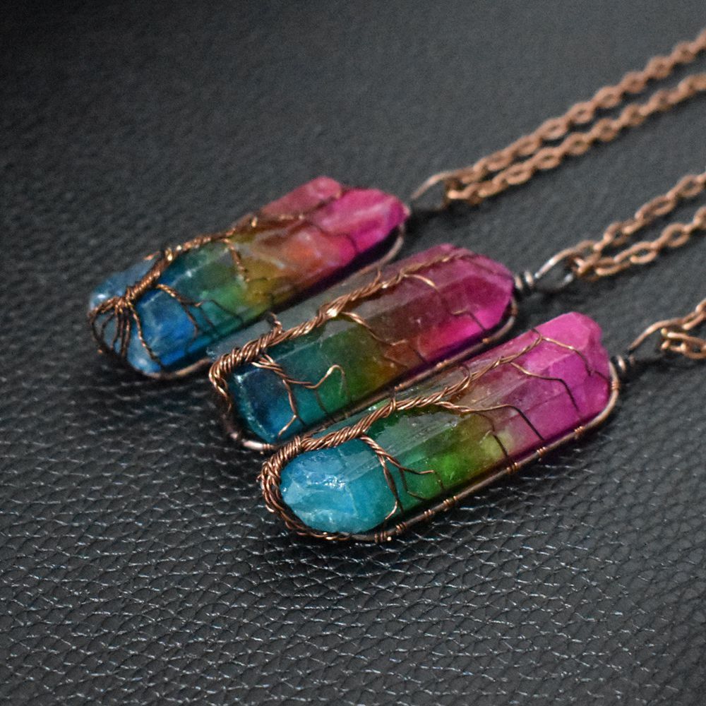 Living Roots - Stone Crystal Pillar Tree Of Life Pendant Ins Fashion Necklace