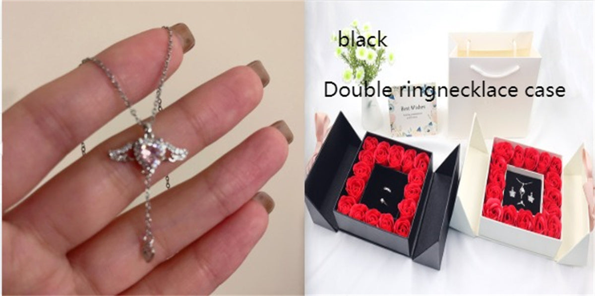 Secret 16 Roses – Double Door Jewelry Box Valentine's Day Bow Gift Box Necklace Locket