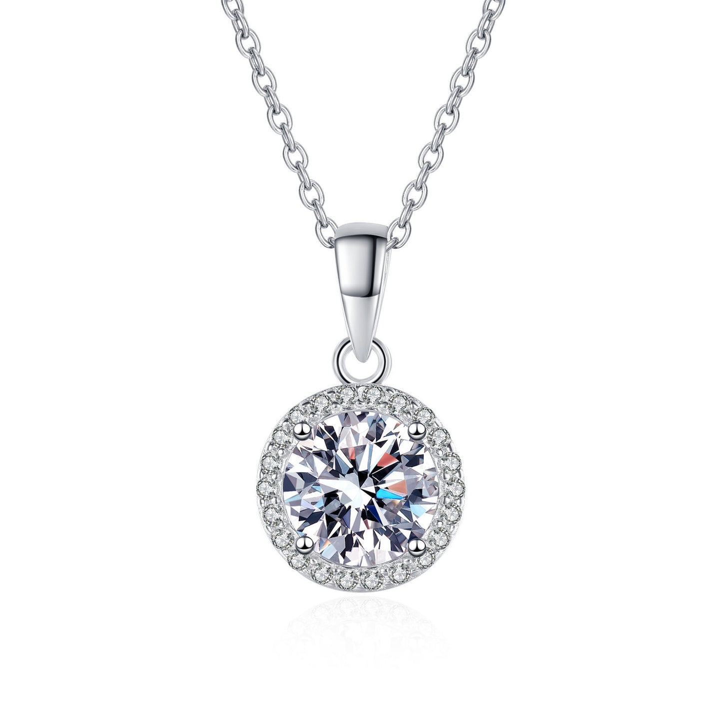Heart of Brilliance – Women's Sterling Silver Necklace Round Bag 1 Carat Moissanite