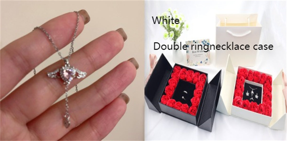 Secret 16 Roses – Double Door Jewelry Box Valentine's Day Bow Gift Box Necklace Locket