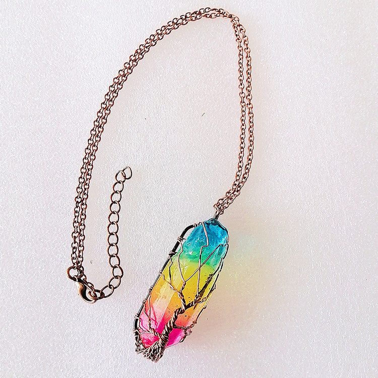 Living Roots - Stone Crystal Pillar Tree Of Life Pendant Ins Fashion Necklace