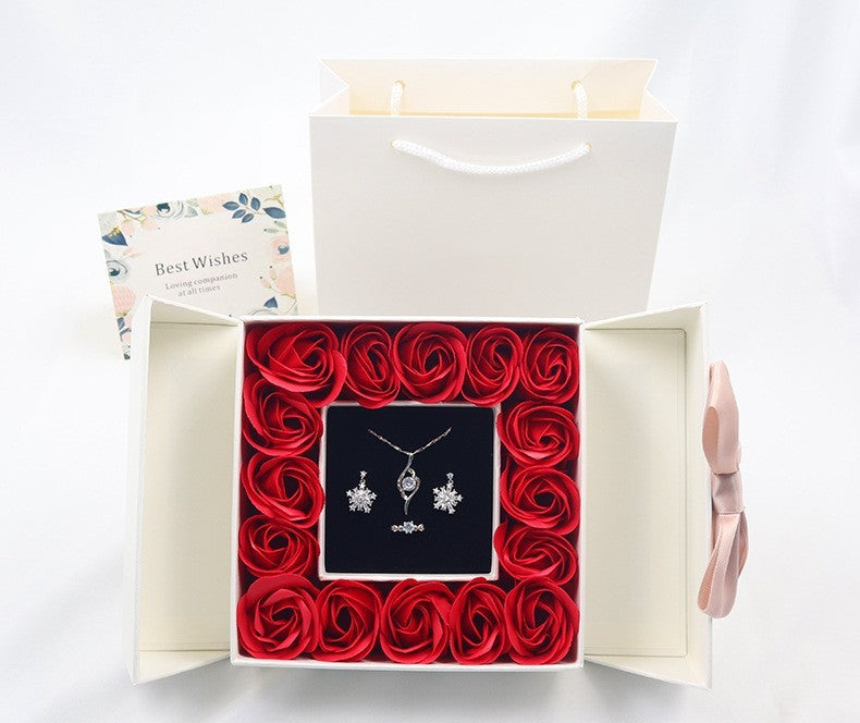 Secret 16 Roses – Double Door Jewelry Box Valentine's Day Bow Gift Box Necklace Locket