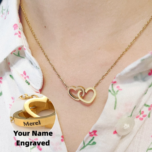 You & Me - Custom Name Necklace Personalized Double Heart Forever Personalized Name Necklace With 2 Names For Women