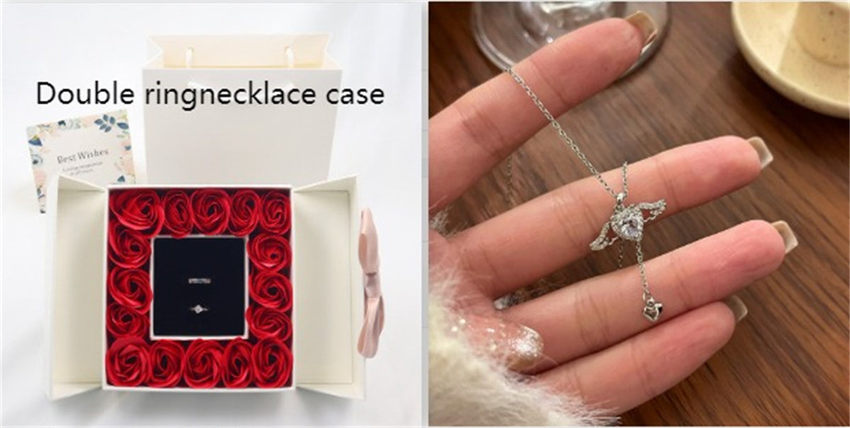 Secret 16 Roses – Double Door Jewelry Box Valentine's Day Bow Gift Box Necklace Locket