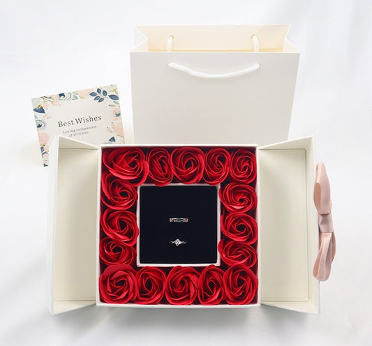 Secret 16 Roses – Double Door Jewelry Box Valentine's Day Bow Gift Box Necklace Locket